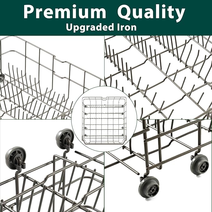 Upgraded DD82-01384A DD81-02295A Dishwasher Rack Replacement Parts for Samsung Dishwasher Lower Dish Rack 22.5'' D x 20.5'' W Basket Wheels Rollers DW80M2020US DW80R2031US Bottom Dishrack Assembly
