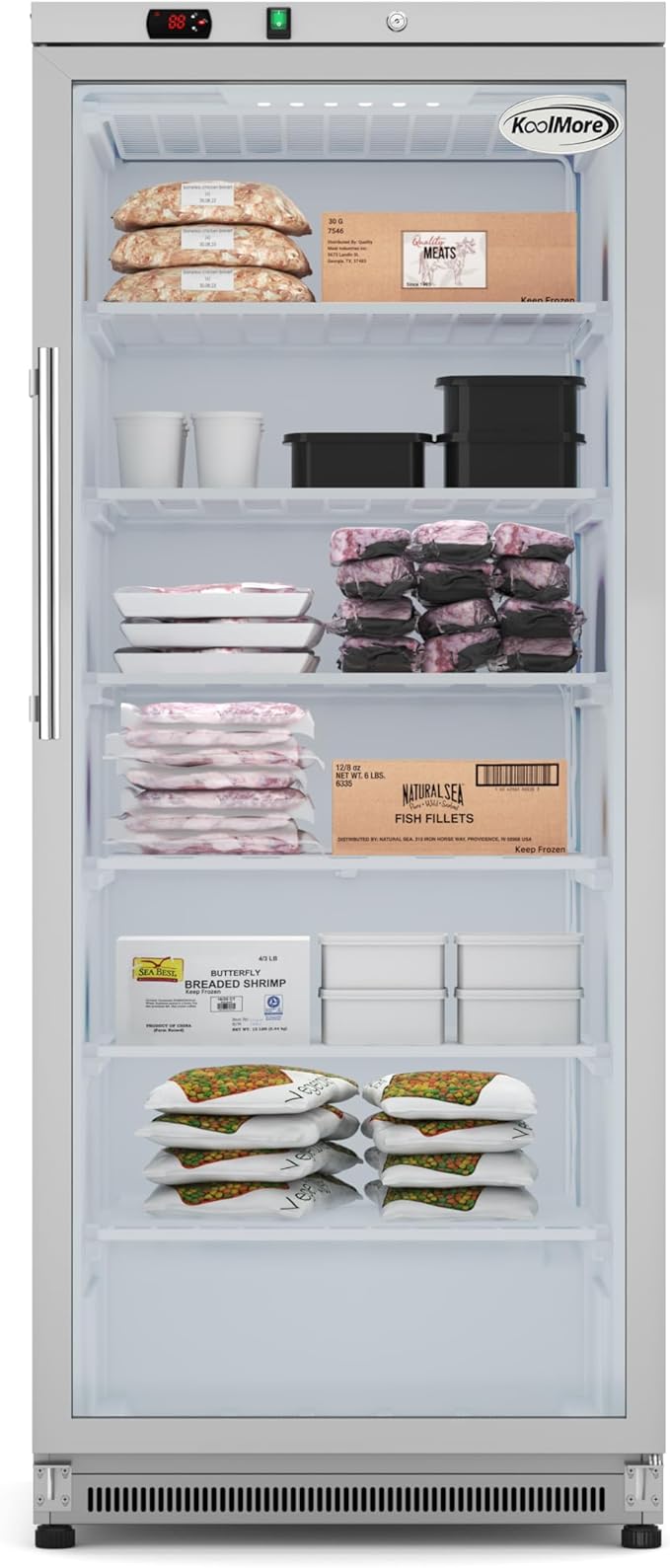 KoolMore 21 Cu. Ft. Commercial Freezer with Glass Door in White - Manual Defrost (KM-FMD20WGD)