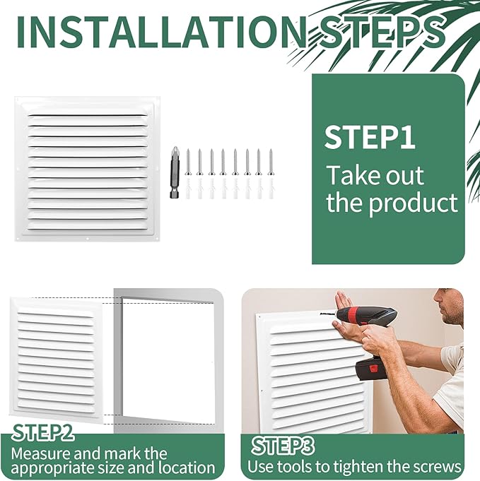Gable Vents (10" x 10" 3Pcs) Aluminum Walls, Lofts, Garages more, More with Screens, Metal Shed Vents, Outdoor Houses, Loft Ceiling Reinforcement, Square Vents, Blinds, Exterior Grille(White)