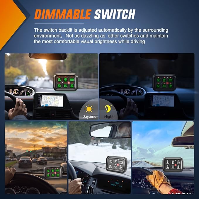 Nilight 6 Gang Switch Panel Universal Circuit Control Relay System with Fuse Wiring Harness Automatic Dimmable ON-Off LED Switch Pod for Cars Trucks Boats ATV UTV SUV, 2 Years Warranty