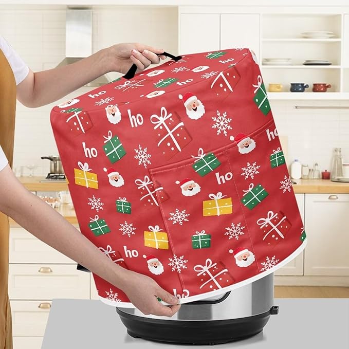 Pressure Cooker Cover for Women,Santa Claus Print Dust Protection Insulated Rice Cooker Cover Lining Dust Cover with Pockets for Instant Pot 3 Quart Appliance Cover