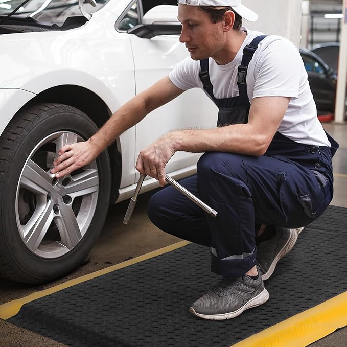 2 x 7 FT Anti Fatigue Mats Industrial 15/16 Inch Thick Soft Sponge Ergonomic Mat Durable Heavy Duty Diamond Plate for Standing Non Slip Industrial Grade Floor Mat for Leg & Back Pain