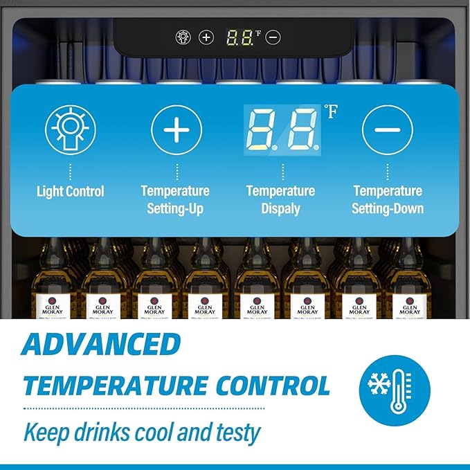 Stopasd Beverage Refrigerator Cooler, 1.6 Cu.Ft/70 Can Drink Fridge with Adjustable Shelves & Glass Door for Soda Wine Beer, Quiet Undercounter Small Fridge for Home/Office/Bar/Garage(37°-61℉), Black