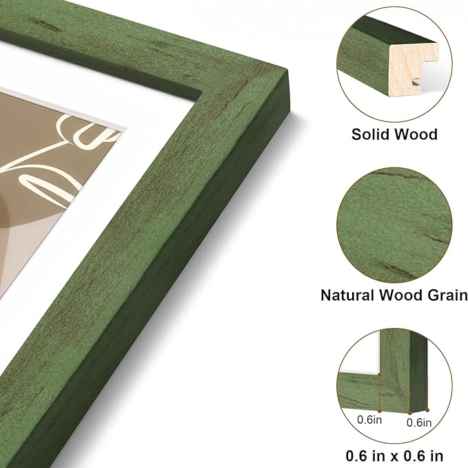 Vittanly 5x7 Picture Frame, Solid Wood Frame with Plexiglass, Includes 4x6 Mat, Wall Hanging or Tabletop for Home Decor, Rustic Green, 1 Pack