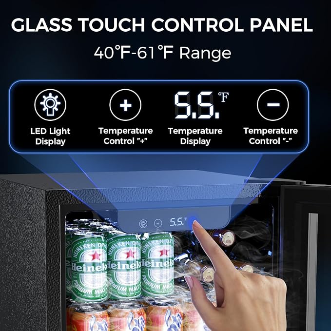 68 Can Beverage Refrigerator Mini Fridge Cooler Glass Door for Beer Soda or Wine, Freestanding Drink Cooler LED Temperature Control for Bar Home, Office 1.7CUFT