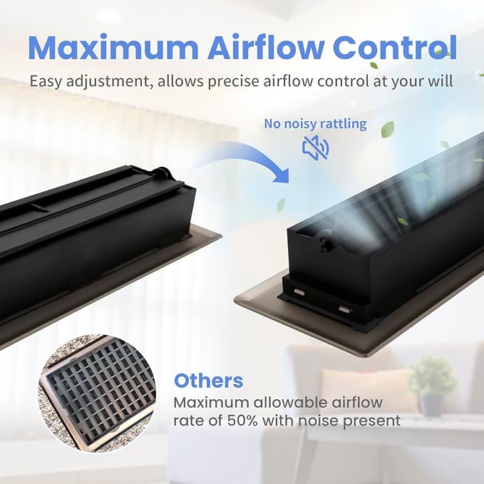 2x10 Inches 2 Pack Heavy Duty Walkable Floor Register Easy Adjust Air Supply Lever Floor Vents - Seattle Design - Vent Cover for Home Floor - Matte Black