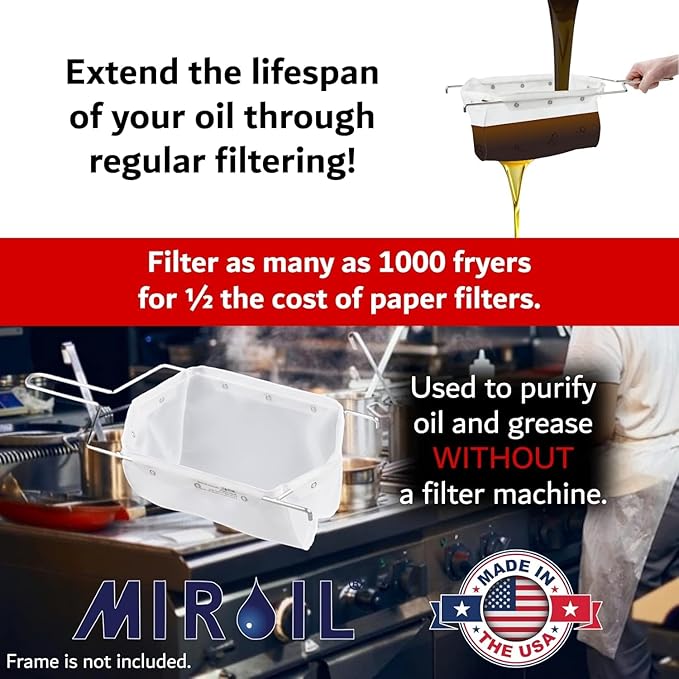 MirOil RB33PS Fryer Filter Bag, EZ Flow Oil Filter Bag, Polish & Extends Life of Hot & Cold Cooking Oil, Maintain Quality & Taste of Fried Foods, Reduce Contaminants for Fryers (Frame Sold Seperately)