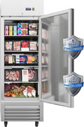 JINSONG 27" Commercial Freezer with Single Solid Door, 23 cu.ft Stainless Steel Reach-in Freezer for Restaurant, Bar, Shop, Residential, with 4 Shelves and 4 wheels