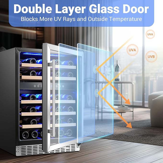 AAOBOSI Wine Fridge Cooler, 46 Bottles,24 inch Dual Zone Wine Cooler Under Counter with Adjustable Shelves,Built-in or Freestanding Wine Refrigerators for Home,Office,Bar