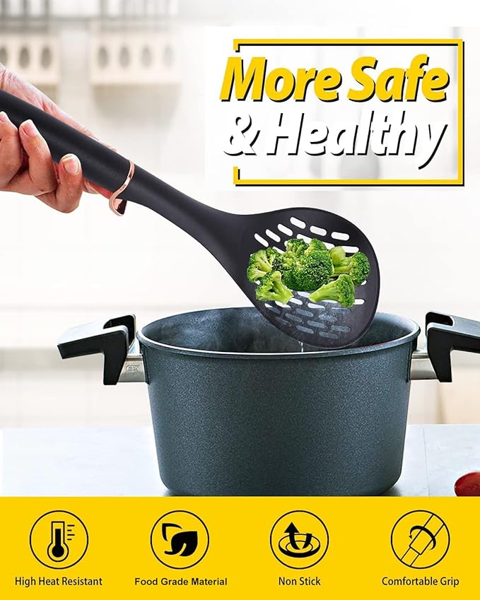 TENTA Kitchen 2pcs Pasta Spoon Kitchen Spoons Spider Strainer Metal Strainer Wok Utensils Spider Skimmer Stainless Steel & Nylon Slottes Spoon, Spatula For Nonstick Pot and Stainless Steel/Iron Wok