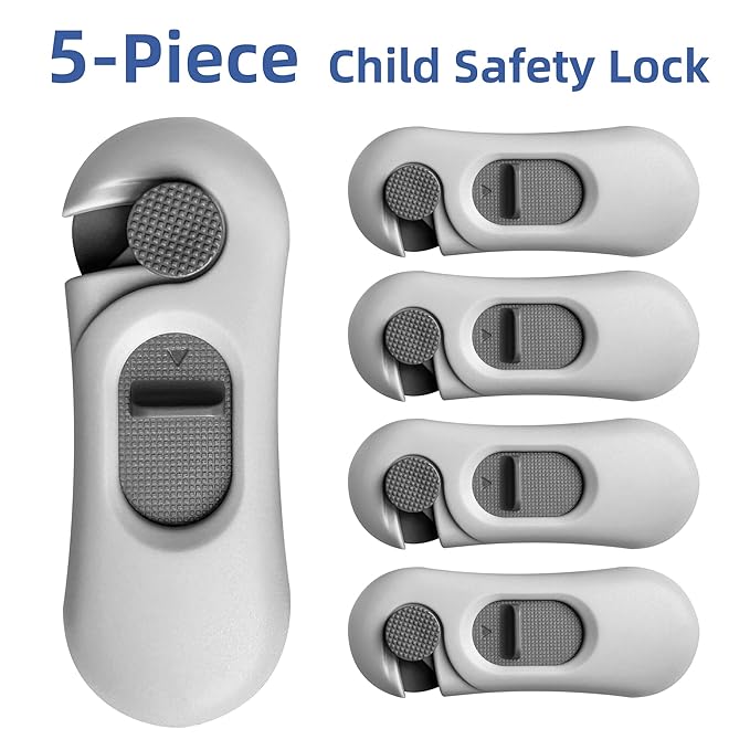 5-Pack Child Proof Refrigerator Lock with 3M Adhesive, Baby Child Safety Cabinet Locks, Kids Safety Fridge Locks for Oven Drawers Door- Grey
