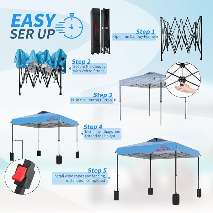 10x10 Pop Up Canopy, Easy Up Canopy Tent, Heavy Duty Tents for Parties, One Person Set Up Event Tent, Turquoise
