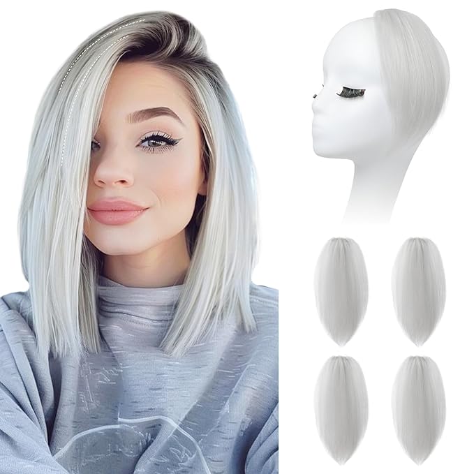 REECHO Clip in Hair Volumizer, Short Thick Clip in Hairpieces Adding Extra Hair Volume Extensions for Women with Thin Fine (Silver, 8 Inch(Pack of 4))