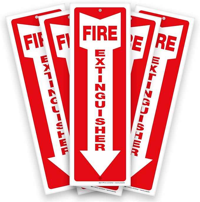 iSYFIX Fire Extinguisher Signs – 5 Pack 4x12 Inch – 40 mil Thick Polystyrene Plastic, Laminated for Ultimate UV, Weather, Scratch, Water & Fade Resistance, Indoor & Outdoor