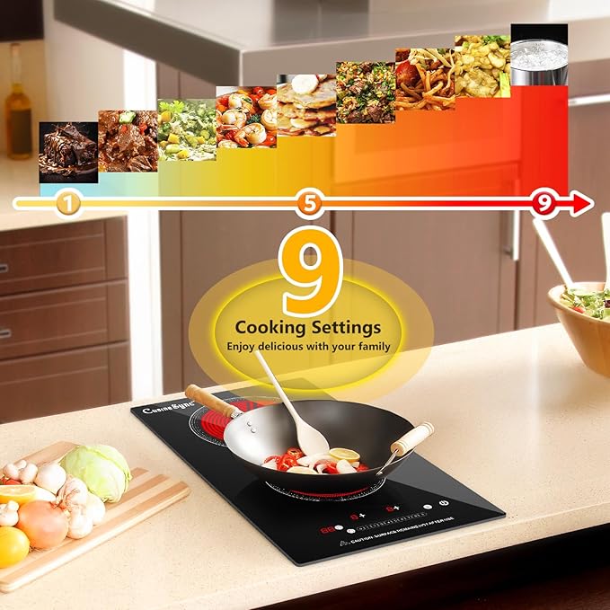 2 Burner Electric Ceramic Cooktop, 110-120V Plug In Countertop Stove, Touch Control with 99-Min Timer, Child Lock & Auto Shutoff, 12 Inch Radiant Cooktop for Indoor Cooking