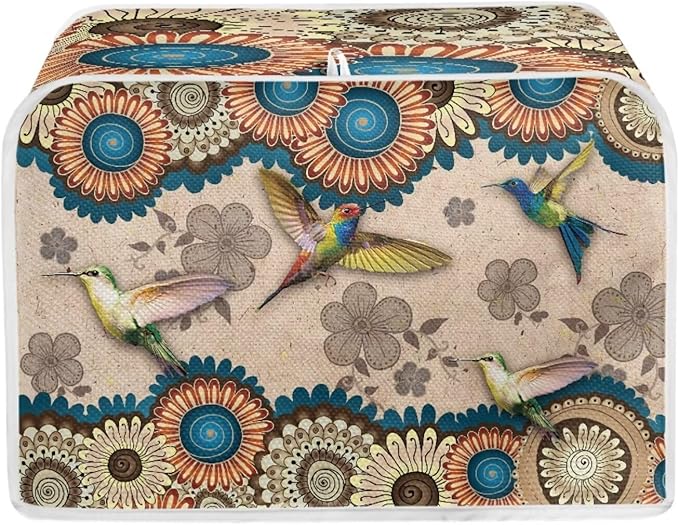 Aztec Hummingbird Flower Print Toaster Cover 4 Slice Dust Fingerprint Protection Waterproof Soft Toaster Dust Cover