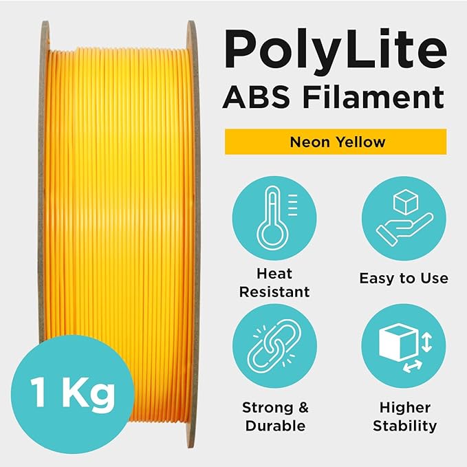 Polymaker Neon ABS Filament 1.75mm, Neon Yellow 3D Printer Filament 1.75mm Heat Resistant 1kg - UV Reactive ABS 3D Printing Filament 1.75mm, Strong & Durable, Dimensional Accuracy +/- 0.03mm