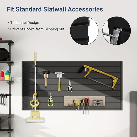 Slatwall Panel 4 FT x 2 FT, Interlocking Slat Wall Paneling, Wall Mounted PVC Wallpanel, Suitable for Garage Storage and Organizer, Slatwall Board, Shelves - Black