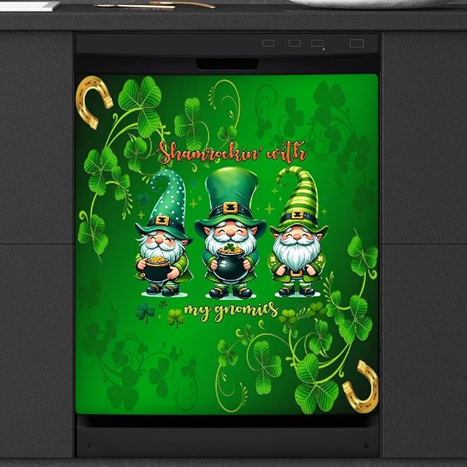 St Patrick Green Gnome Dishwasher Magnet Cover Magnetic Dishwasher Decorative Cover Front Dishwasher Door Covers Reuseable Dishwasher Covers Decal for Kitchen Home Decorative