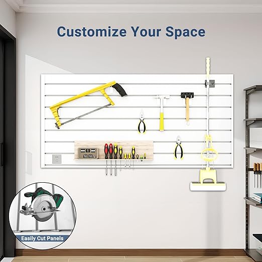 Slatwall Panel 4 FT x 2 FT, Interlocking Slat Wall Paneling, Wall Mounted PVC Wallpanel, Suitable for Garage Storage and Organizer, Slatwall Board, Shelves - White