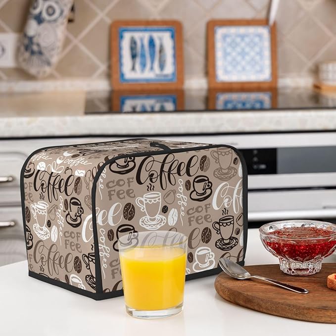 Brown Coffee Pattern 2 Slice Toaster Cover, Waterproof Toaster Dust Cover Bread Maker Protective For Small Kitchen Appliance Dining Room Home Table Decor Gifts
