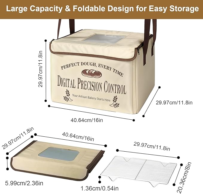 Bread Proofing Box, Folding Dough Proofing Warming Box with 50-113℉ Temp Control & 48h Timer, Proofer Oven with Metal Rack, Ideal for Sourdough, Bread Baking, Pizza, Yogurt, Kombucha, 5-Layer Fabric