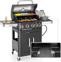 MFSTUDIO 4 Burners Propane Gas Grill and Griddle Combo with Side Burner, 2 in 1 Griddle Grill and Porcelain-Enameled Cast Iron Grates, 46,700 BTU Outdoor Cooking Barbecue Grill, Black