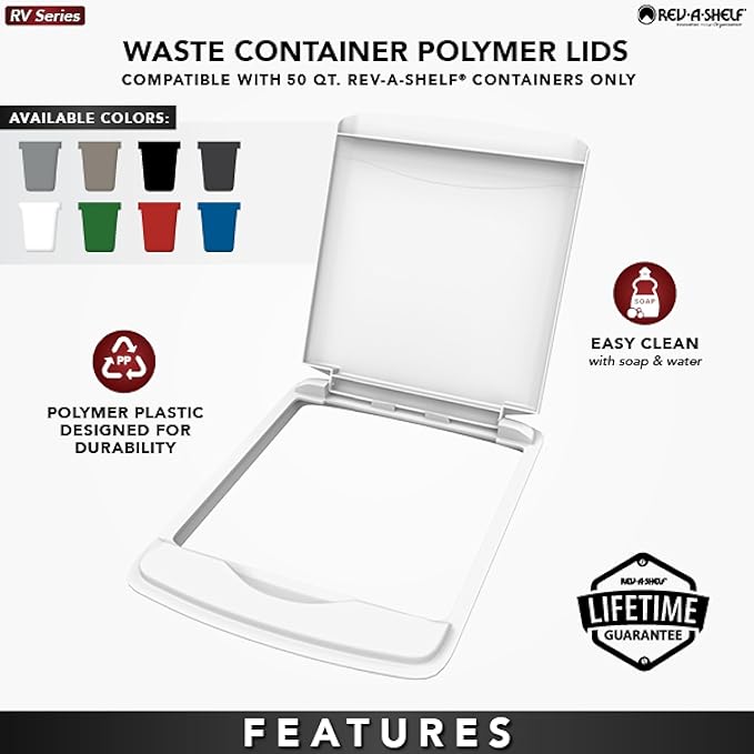 Rev-A-Shelf 50 Qt Under Sink Garbage Can Lid for Base Kitchen and Bathroom Cabinet, Replacement Plastic Trash Bin Lid Only, White, RV-50-LID-1-1-40