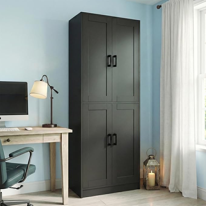 71" Tall Kitchen Pantry Cabinet, Freestanding Food Storage Organizer with Doors & Adjustable Shelves, Large Utility Hutch Cupboard for Dining Room, Living Room, Bathroom & Home Offic, Black