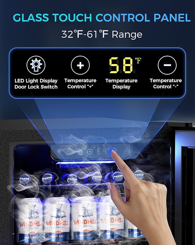 Mini Fridge 130 Can Beverage Refrigerator Cooler, 3.1 Cu.Ft Drink Fridge Silver Glass Door for Soda Wine Beer, Digital Temperature Control Cooler for Home,Bar