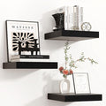 Square Floating Shelves for Wall 12"W x 12"D x 1.4"H, Small Engineered Wood Wall Shelves with Invisible Brackets for Living Room Bedroom Bathroom Office Kitchen Storage Decor, Black Finish, Set of 3