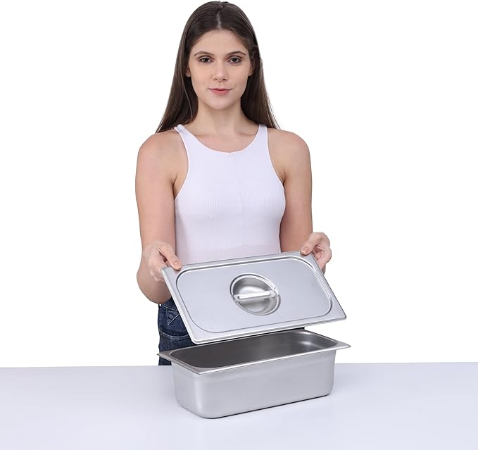 BIRDROCK HOME Stainless Steel Steam Table Pan Lids - Restaurant and Catering Supplies - 24 Gauge Steel - Perfect for Meal Prep, Cooking, and Food Storage Container - 6 Pack, Fits 1/3-Size Hotel Pans