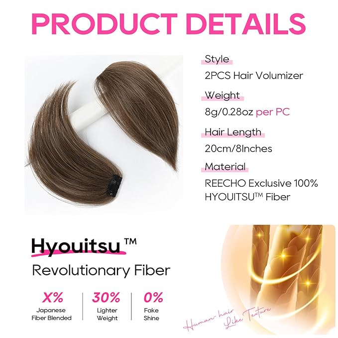 REECHO Clip in Hair Volumizer, Short Thick Clip in Hairpieces Adding Extra Hair Volume Extensions for Women with Thin Fine (Chestnut Brown with Highlights, 8 Inch(Pack of 2))