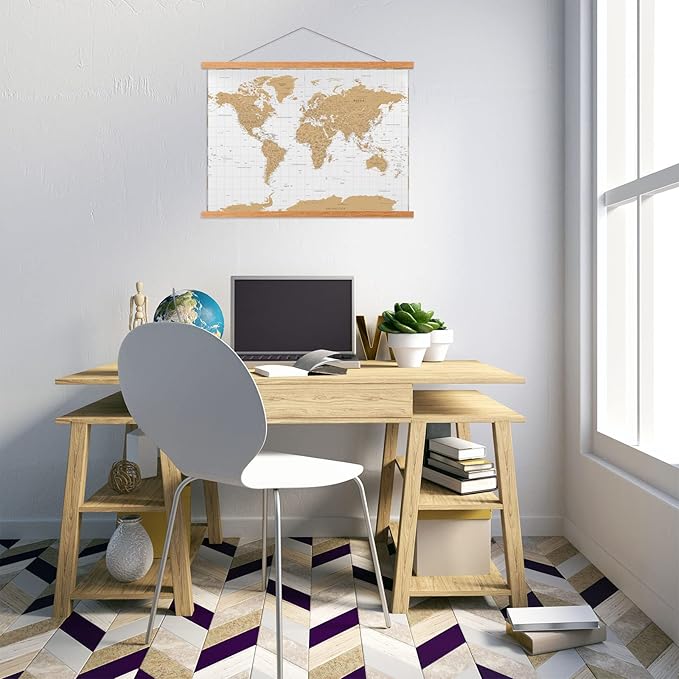 FALAMON Magnetic Poster Hanger Frame, 56x24 56x32 56x40 Teak Wood Magnet Poster Frame for Posters, Prints, Photos, Pictures, Maps, Scrolls, and Canvas Artwork