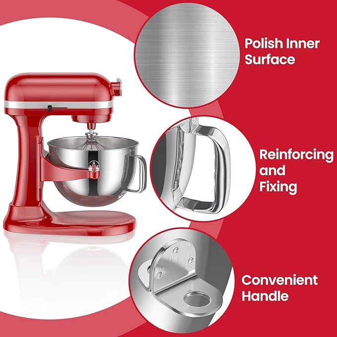 KN2B6PEH 6QT Bowl-Lift Stand Mixer Bowl, Compatible with Kitchenaid Professional 600 Mixer, Polished Stainless Steel with Extra Cover - Fits KV25G KP26M1X (6QT)