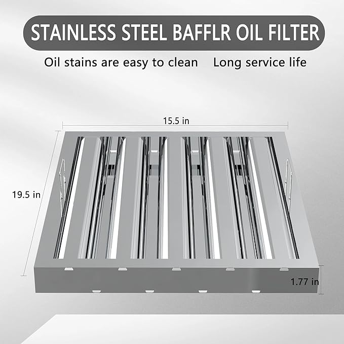 Stainless Steel Commercial Kitchen Hood Filter, Range Hood Baffle Grease Filter for Restaurant Exhaust Hoods, UL/NSF Listed, 15.5 W x 19.5 H Inch 4 Grooves Hood Filters（5 Pack）