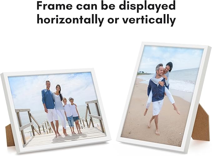 Americanflat 9x12 Picture Frame with Shatter-Resistant Glass - Streamline Collection - Thin Border Photo Frame for Tabletop and Wall Display - Hanging Hardware and Easel Stand Included - White