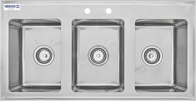 Kratos Commercial Restaurant Sink, 10"x14"x10" 16-Gauge Stainless Steel Three-Compartment Drop-In Sink with 10" Swing Spout Faucet (29N-221)