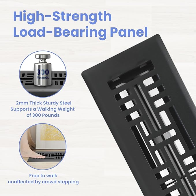 2x10 Inches Heavy Duty Walkable Floor Register Easy Adjust Air Supply Lever Floor Vents - Seattle Design - Vent Cover for Home Floor - Matte Black