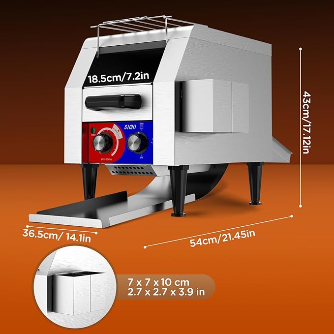Commercial Conveyor Toaster w/ 1 Slice Wide Slot, 150 Slice/hour Commercial Toaster w/ 7.2’’ Wide and 3‘’ Opening, Industrial Kitchen Cooking bagel w/Stainless Steel and Heavy Duty