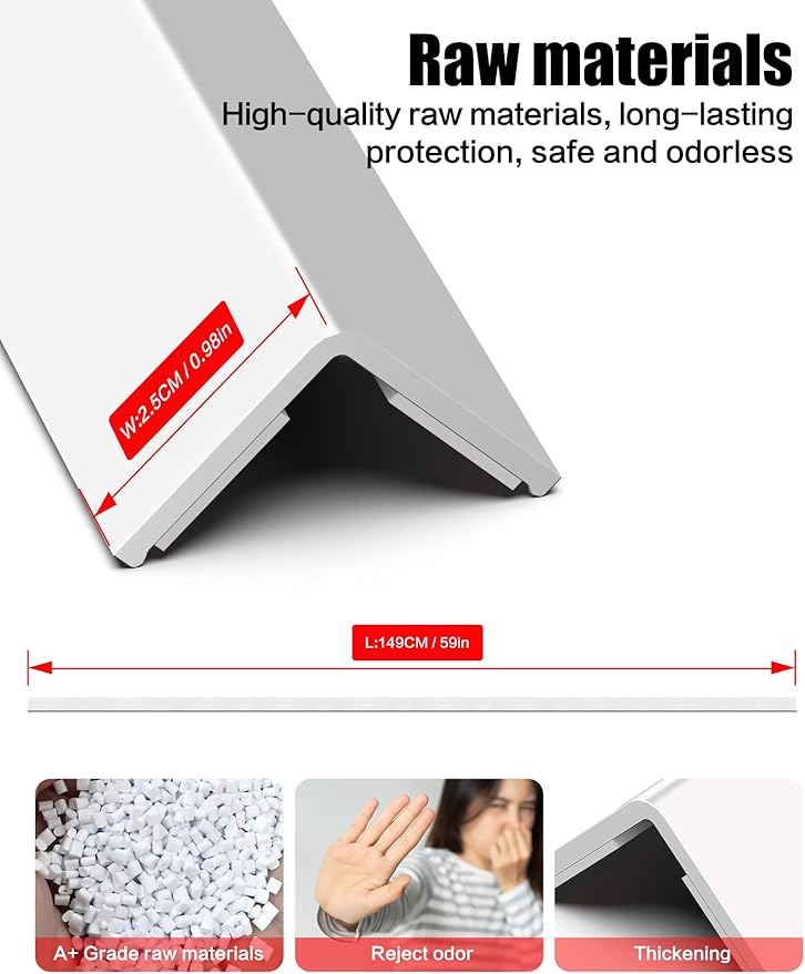 ‎Frychee Wall Corner Protector, Walls Edge Protector，Self-Adhesive Wall Corner Guards,PVC Double Side Edge Protector， Furniture Stairs Guard (4, 2.5x150cm/0.98x59.1in)