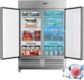 Commercial Freezer 54"W 2 Door Stainless Steel Reach-in Solid Door Upright Freezer Fan Cooling 49 Cu.ft Freezers -8-1°F for Restaurant, Bar, Shop