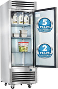 HECMAC 27" Commercial Refrigerator, 23 Cu.ft Reach-In Upright Fridge with Solid Door, 33~40℉, 18-8 Stainless Steel Interior, 3 Shelves, ETL&NSF/ANSI 7 for Restaurant, Bar, Shop, Kitchen Use