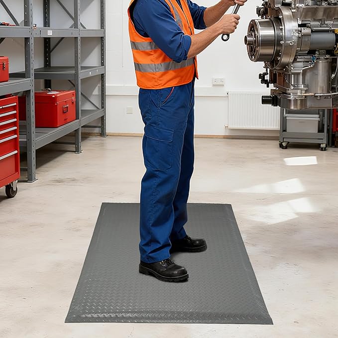 Anti Fatigue Mats Industrial 3' x 6' 15/16" Thick Ergonomic Standing Mat Commercial Kitchen Mat Heavy Duty Diamond Plate Cushioned Shop Floor Mats Helps Relieve Back and Leg Soreness, Grey