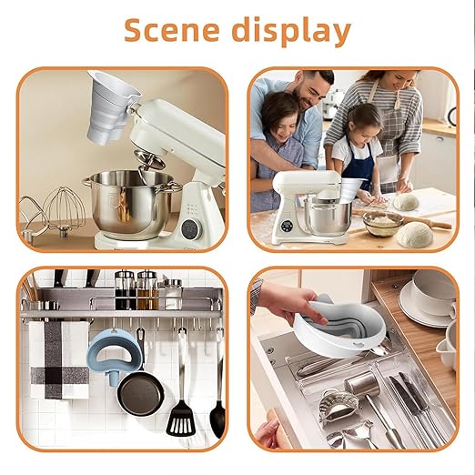 Flour Funnel for Kitchen Aid Mixer, Easy Pour No-Mess Attachment, Food-Grade Silicone Funnel, Stand Mixer Attachment for Tilt-Head Stand Mixer 4.5 & 5 Quart (KSM150), Anti-Splash Accessory (White)