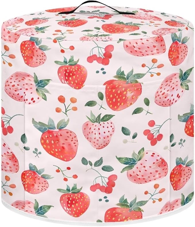 Cute Strawberry Appliance Dust Covers for Instant Pot, Kitchen Appliance Covers, 3 Quart Inner Pot, Waterproof, Polyester Blend, Black Elastic Fabric