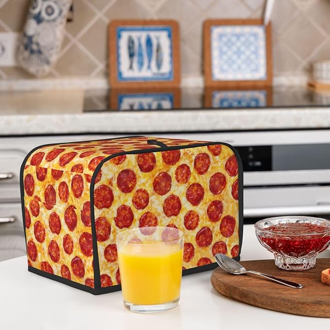 Novelty Food Pepperoni Pizza 2 Slice Toaster Cover, Waterproof Toaster Dust Cover Bread Maker Protective For Small Kitchen Appliance Dining Room Home Table Decor Gifts