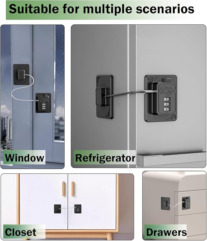 2 Pack Refrigerator Locks with 3 Digit Code, Easy Install Fridge Lock Combination, Premium Freezer Lock, Child Proof Cabinet Locks for Refrigerators, Drawers, Closets, Windows (Black)