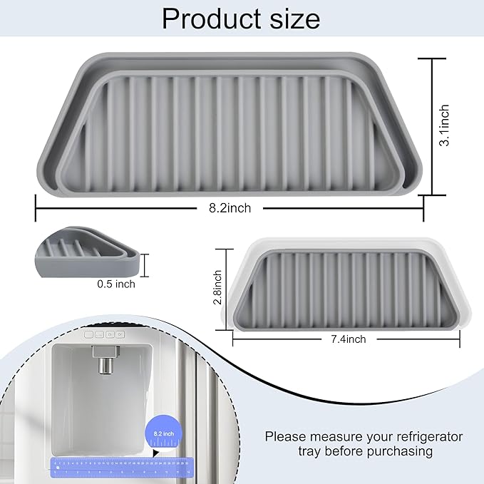 KindGa Refrigerator Drip Catcher Tray,Protector Ice and Water Dispenser Pan,Fridge Spills Water Pad Catch Basin for Drainage 2 Pack (Rectangular,Grey)