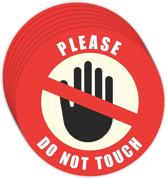 Do Not Touch Sticker – Pack of 12 Large 6" Round Warning Signs – Durable Laminated Vinyl Decals Safety Labels for Office Shop Equipment Machinery Warehouse Business Premises